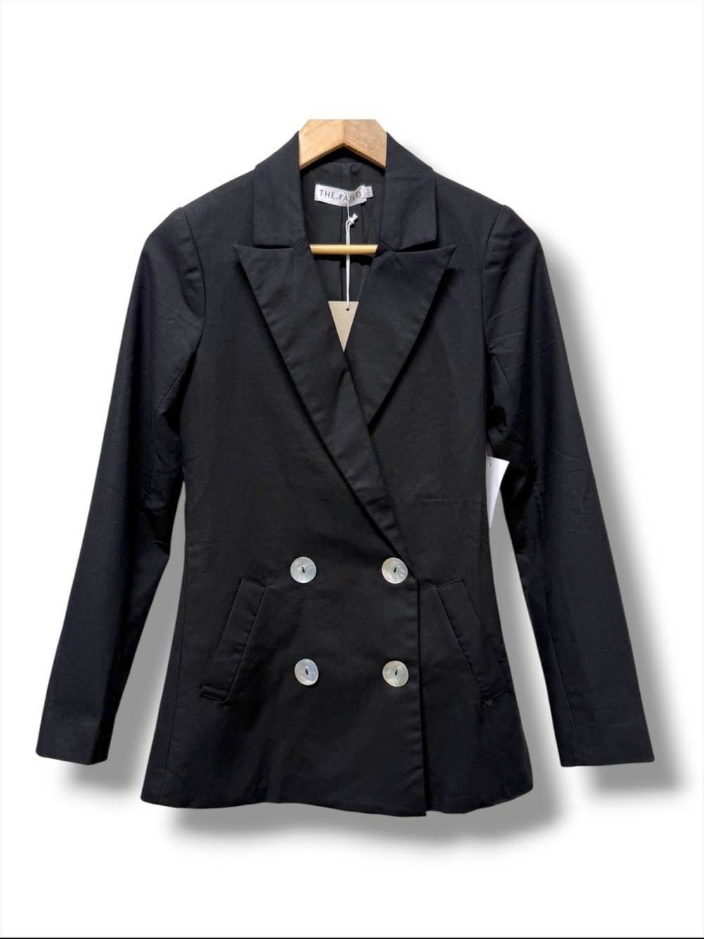 The Fated Linen Blend Blazer Jacket Double Breasted Black Pockets Size 2 NWT